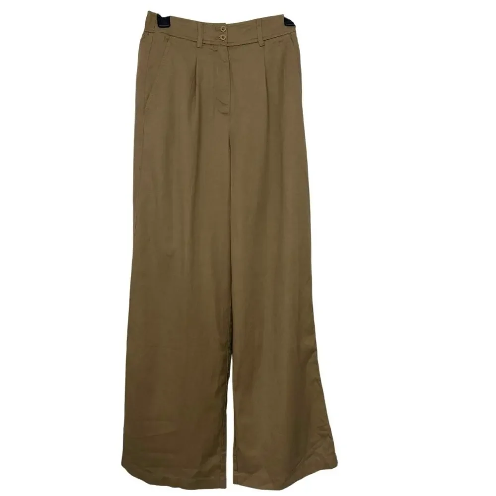 Quince Drapey Twill Pleated Wide Leg Trouser Pants Baywood NWT 2 Cotton Linen